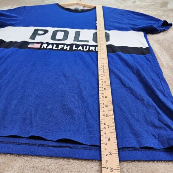Polo Ralph Lauren Big Pony Spellout Logo T-Shirt Blue White Colorblock Mens Sz L - Picture 4 of 10
